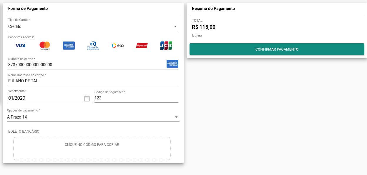 Dados do Cartão de Crédito